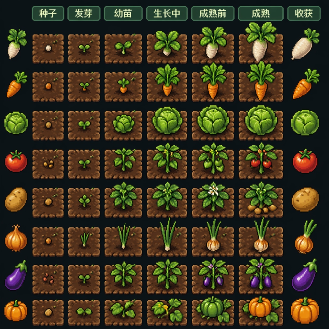 像素风蔬菜成长过程 tilemap 素材
